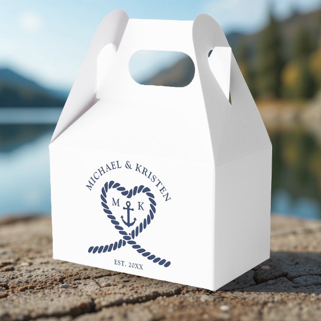 Ballotins Mariage d'Ancre Coeur blanc et bleu marine (White & Nautical Blue Rope Heart Anchor Wedding Favor Boxes
)