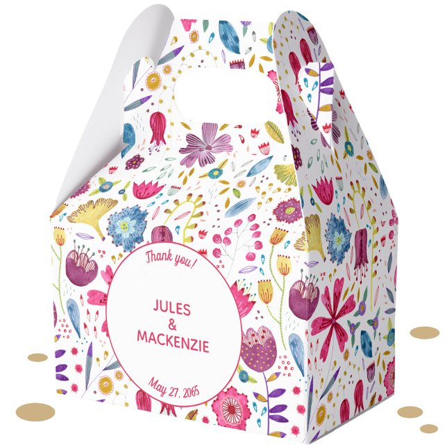 Ballotins Mariage d'aquarelle de fleurs de hérisson (Floral watercolor wedding favor box)