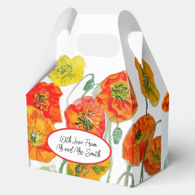 Ballotins Mariage d'aquarelle de Motif de fleurs rouge orang (Recto)