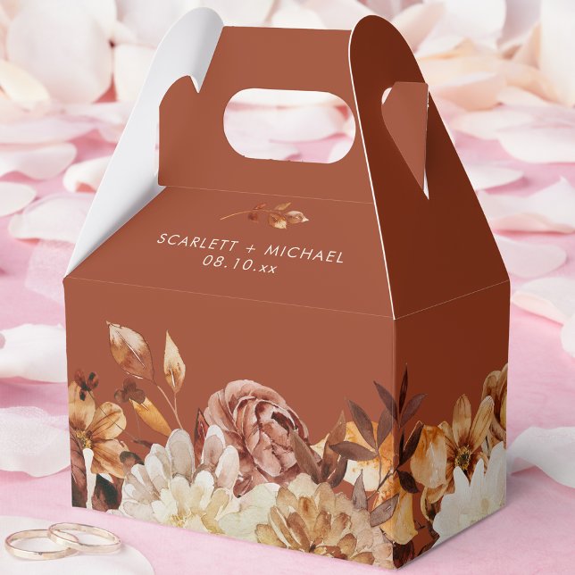 Ballotins Mariage d'automne en terre cuite (Terracotta Watercolor Fall Floral Wedding Favor Boxes by Painted Paperie
)