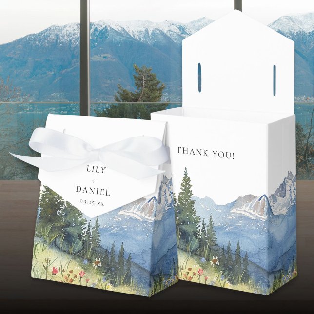Ballotins Mariage de montagne à l'aquarelle élégant moderne (Modern Elegant Watercolor Mountain Wedding Favor Boxes)