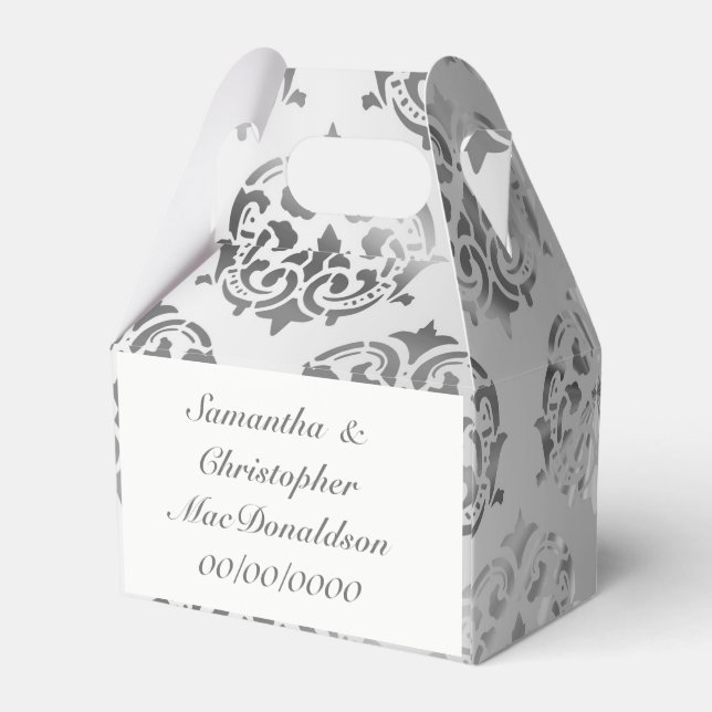 Ballotins Mariage de motif damassé gris argent (Arrière)