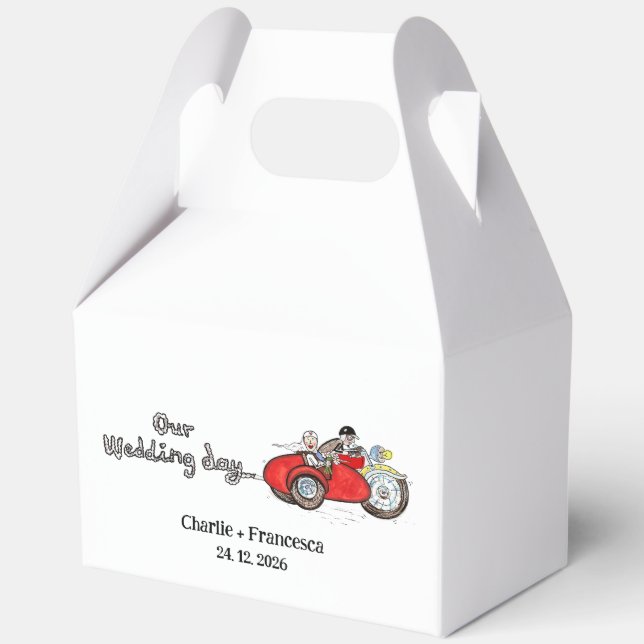 Ballotins Mariage de moto et side-car de mariés (Recto)