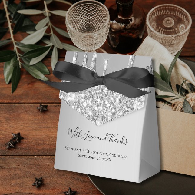 Ballotins Mariage de Parties scintillant de Parties scintill (Silver Dripping Glitter Formal Wedding Favor Boxes)