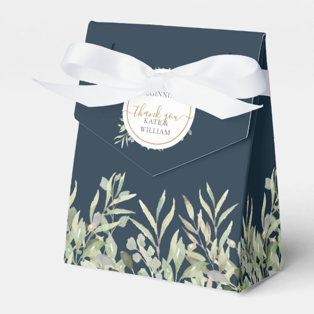 Ballotins Mariage d'hiver avec feuilles de verdure bleu océa (Verso)