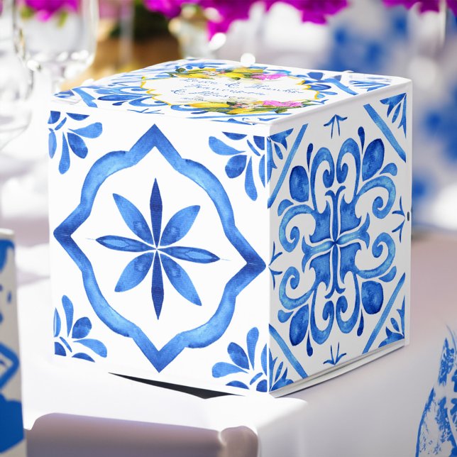 Ballotins Mariage douche nuptiale privilégie les tuiles bleu (Wedding bridal shower favors blue tiles lemons favor box)