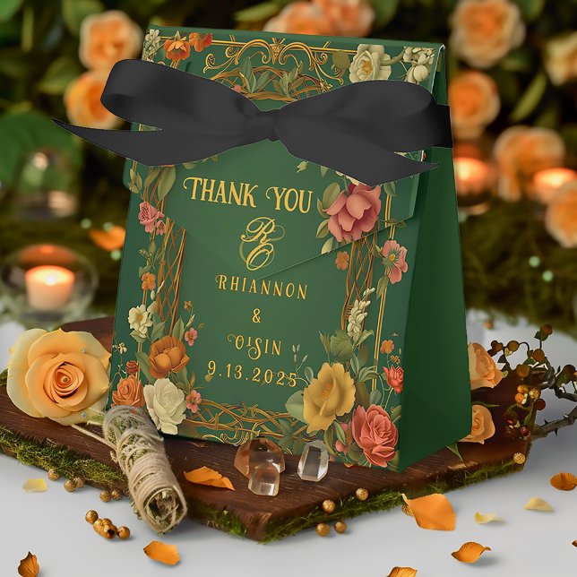 Ballotins Mariage Druide Collines Forêt Enchantée  (Enchanting Green Autumn Florals Druid Hills Favor Boxes )