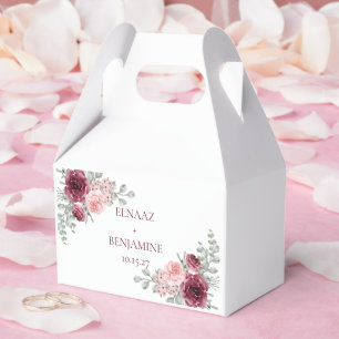 Ballotins Mariage élégant aquarelle en bordeaux et rose