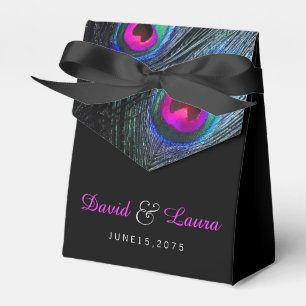 Ballotins Mariage élégant de paon noir sarcelle et rose chau