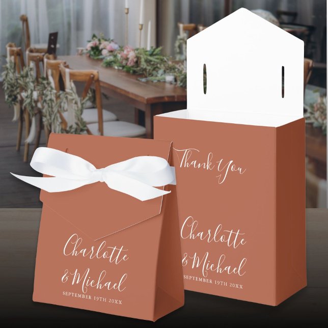 Ballotins Mariage élégant écriture Terracotta (Terracotta Elegant Script Wedding Favor Boxes)