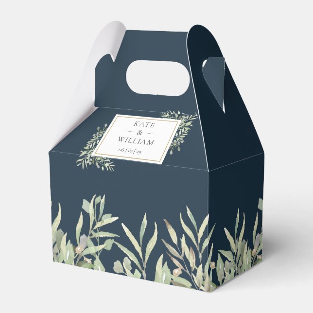 Ballotins Mariage Élégant Feuilles de Verdure Bleu Profond d (Verso)