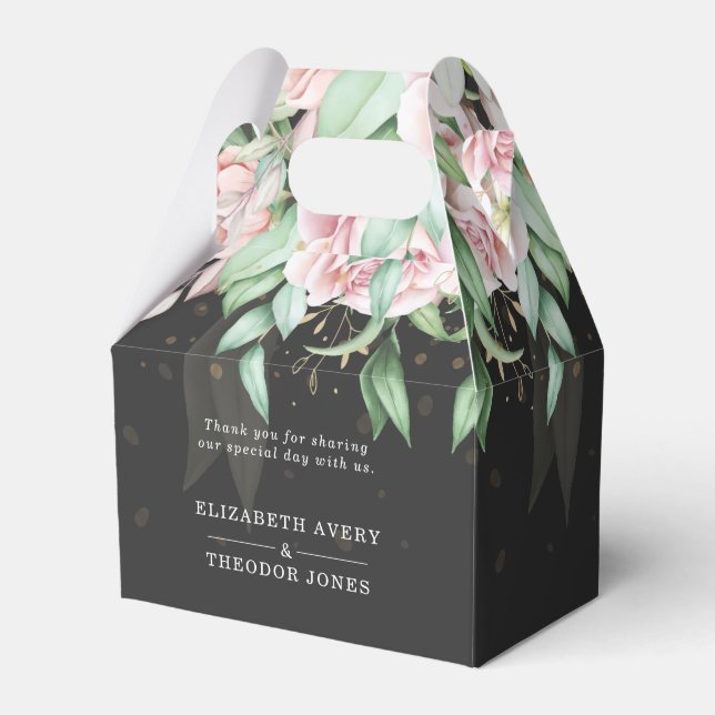 Ballotins Mariage élégant luxe noir et rose floral (Verso)