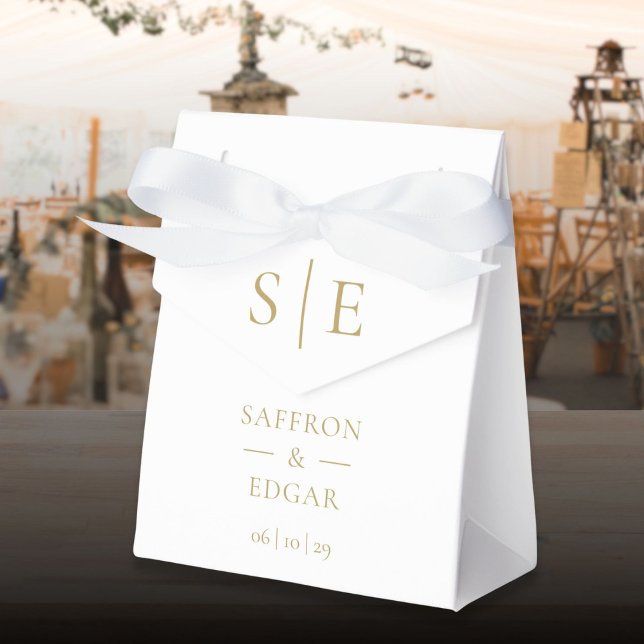Ballotins Mariage élégant moderne monogramme or (Modern Elegant Gold Monogram Wedding Favor Boxes)