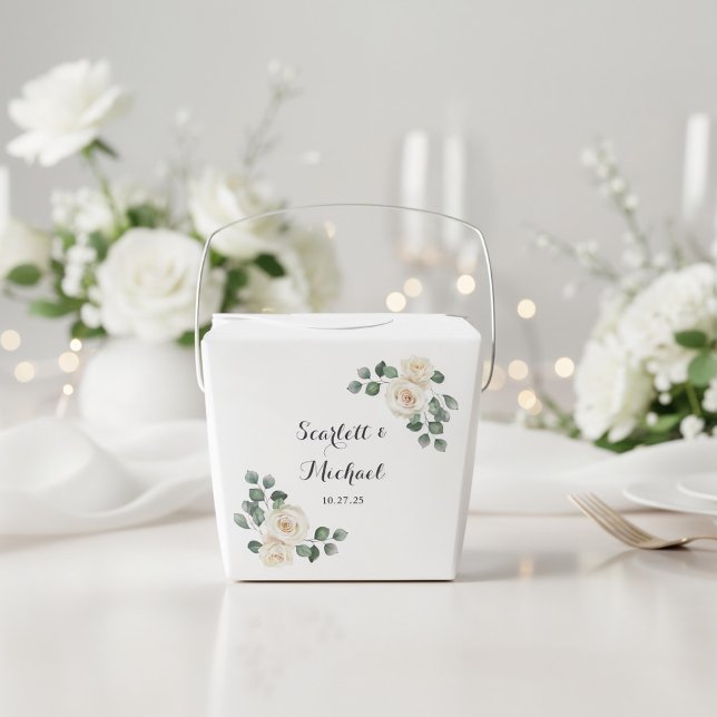 Ballotins Mariage Élégant Moderne Rose Blanche (Front view soft botanical romantic timeless wedding watercolor white roses garden wedding favor box
)