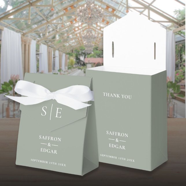Ballotins Mariage Élégant Monogramme Vert Sauge (Elegant Monogram Sage Green Wedding Favor Boxes)
