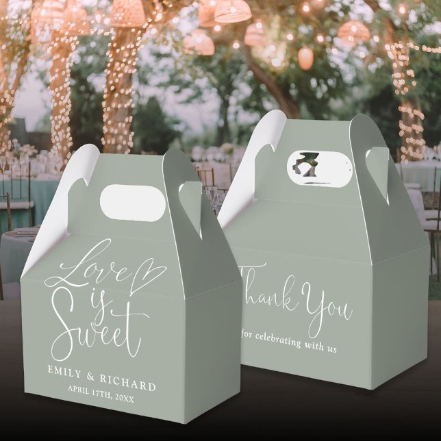 Ballotins Mariage Élégant Sauge Douce (Love Is Sweet Elegant Sage Green Wedding Favor Boxes)