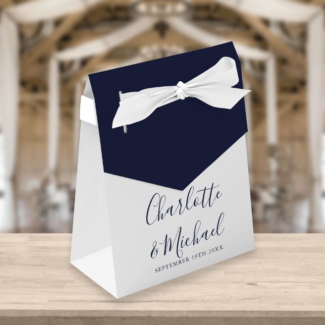 Ballotins Mariage élégant Signature Script Navy Blanc  (Créateur téléchargé)