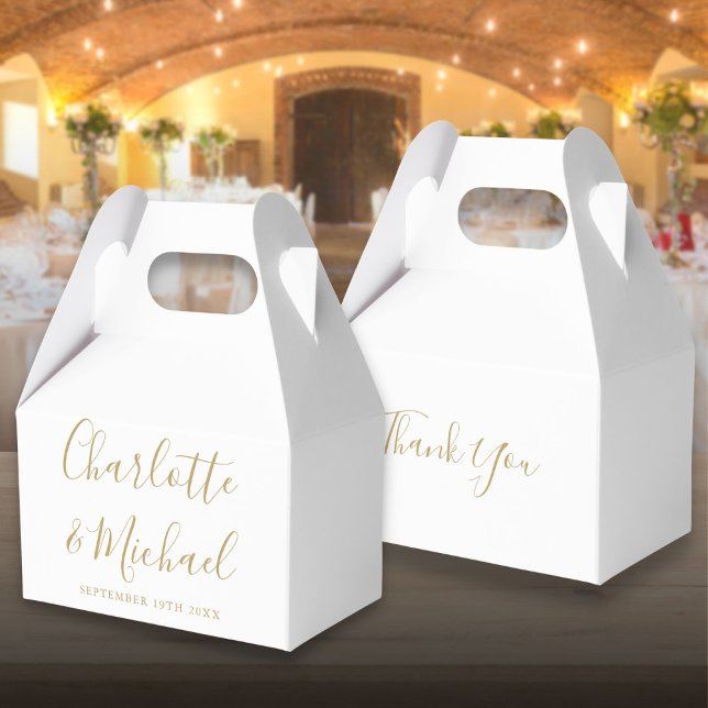 Ballotins Mariage élégant signature script or (Gold Elegant Signature Script Wedding Favor Box)