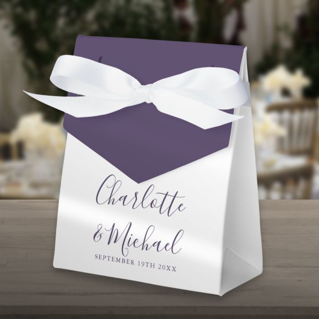 Ballotins Mariage élégant signature script violet (Elegant Purple Signature Script Wedding Favor Box)