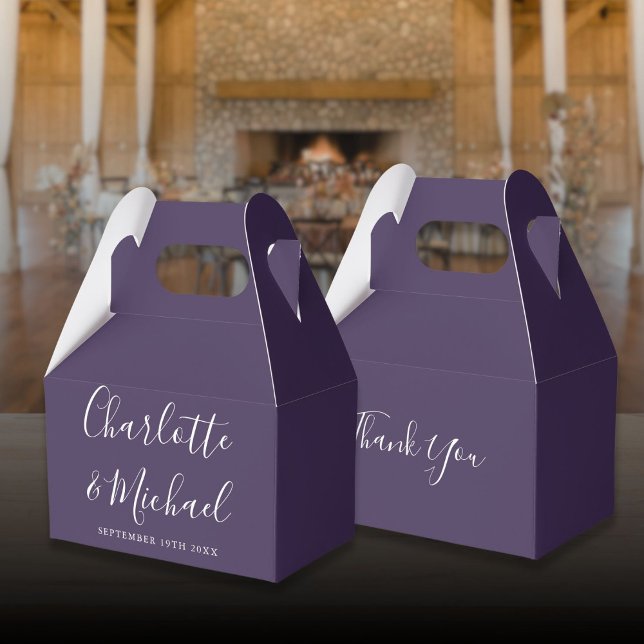 Ballotins Mariage élégant signature script violet (Purple Elegant Signature Script Wedding Favor Boxes)