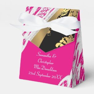 Ballotins Mariage en dentelle blanche rose noir et or damass