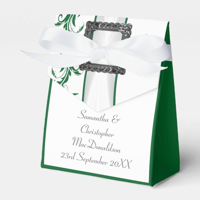 Ballotins Mariage en dentelle damassé vert clair et blanc (Verso)