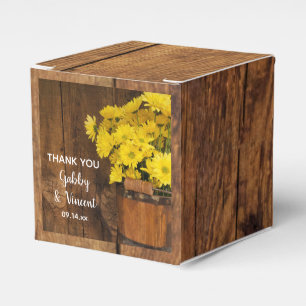 Ballotins Mariage Faux Barn Wood Bucket et Jaune Daisy