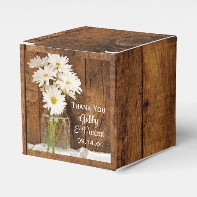 Ballotins Mariage Faux Barn Wood Mason Jar et White Daisy (Verso)