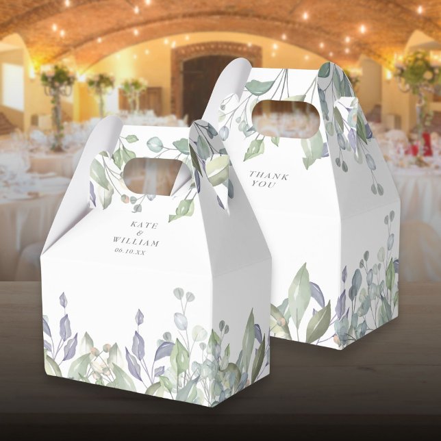 Ballotins Mariage feuillage verdure lilas sauge (Sage Lilac Greenery Foliage Wedding Favor Box)