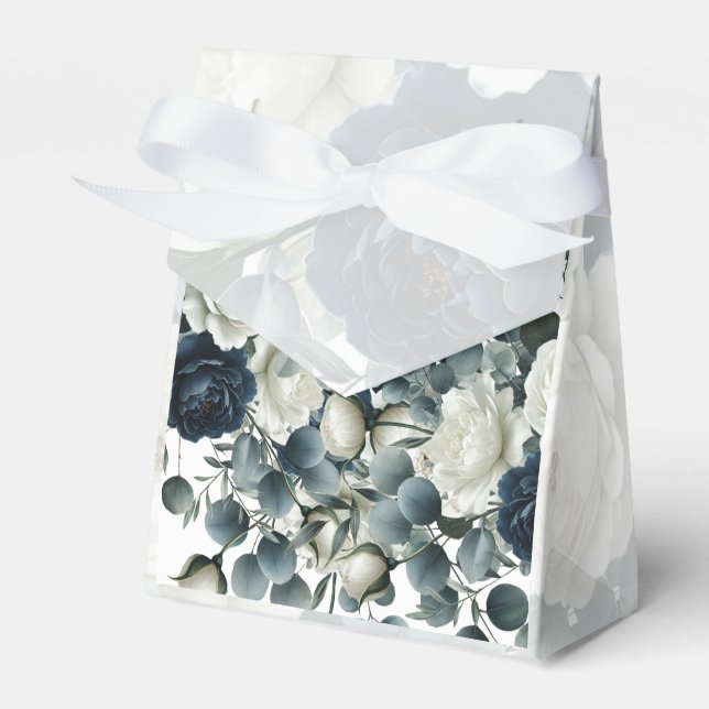 Ballotins Mariage Fleurie Moderne Bleu Foncé & Blanc (Verso)