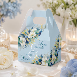 Ballotins Mariage Fleuris Pailletés Or Bleu Poussière