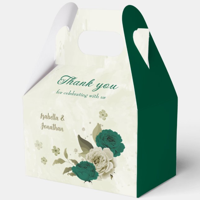 Ballotins mariage fleurs beige vert émeraude (Recto)