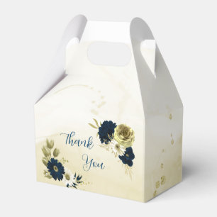 Ballotins mariage fleurs bleu marine ivoire blanc et or