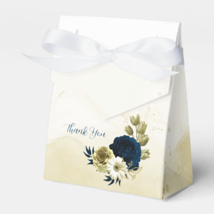 Ballotins mariage fleurs bleu marine ivoire blanc et or