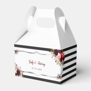 Ballotins Mariage Fleurs de Bourgogne et Rayures Noir et Bla