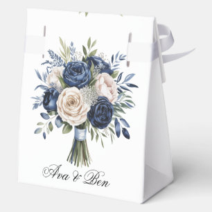 Ballotins Mariage floral bleu marine et ivoire