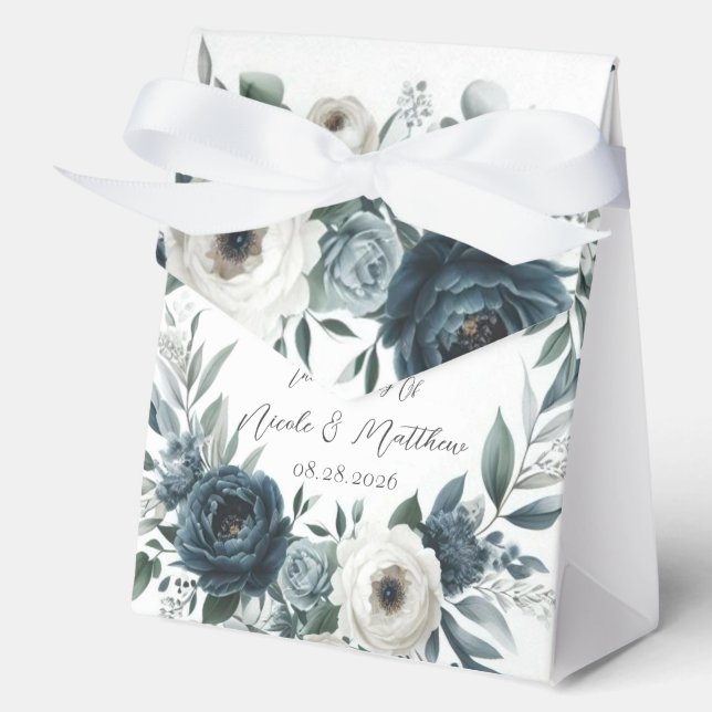 Ballotins Mariage floral d'ivoire élégant bleu marine et arg (Recto)