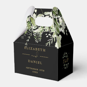 Ballotins Mariage Floral Et Feuillage Noir Et Or Monogramme