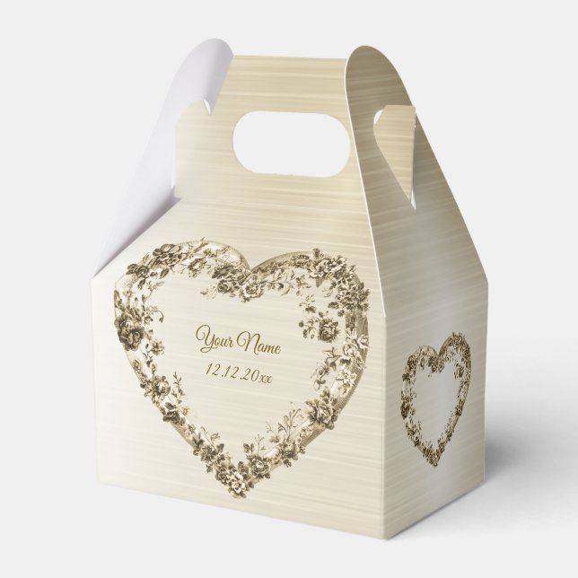 Ballotins Mariage Floral Golden Ornate Heart Frame Élégant (Verso)