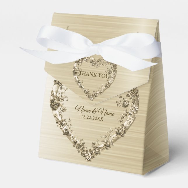 Ballotins Mariage Floral Golden Ornate Heart Frame Élégant (Verso)