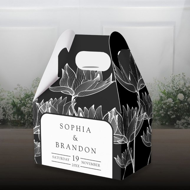 Ballotins Mariage Floral Moderne en Noir et Blanc (Modern Black And White Floral Wedding Favor Boxes)