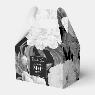 Ballotins Mariage floral noir et blanc Peonies d'aquarelle