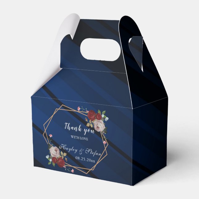 Ballotins Mariage floral rose bleu marine Bourgogne (Verso)
