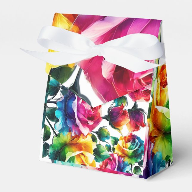 Ballotins Mariage Floral Vibrant Roses Arc-en-Ciel Noir & Bl (Verso)