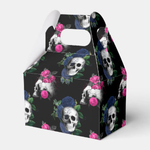 Ballotins Mariage gothique à crânes floraux bleu marine et r