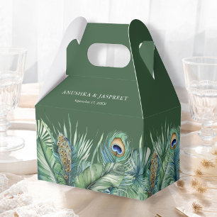 Ballotins Mariage Indien Tropical Vert Plumes de Paon