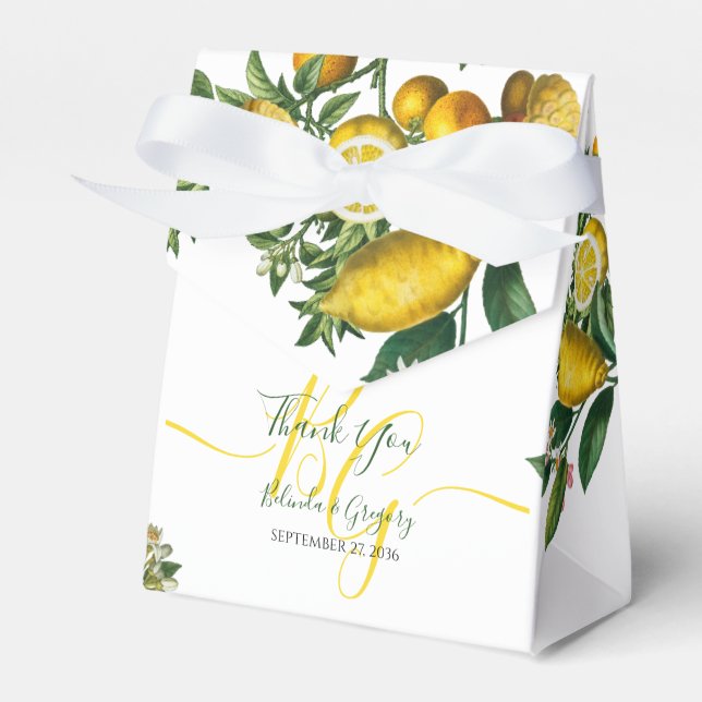 Ballotins Mariage Jaune Citron Rustique & Feuillage Vert (Verso)