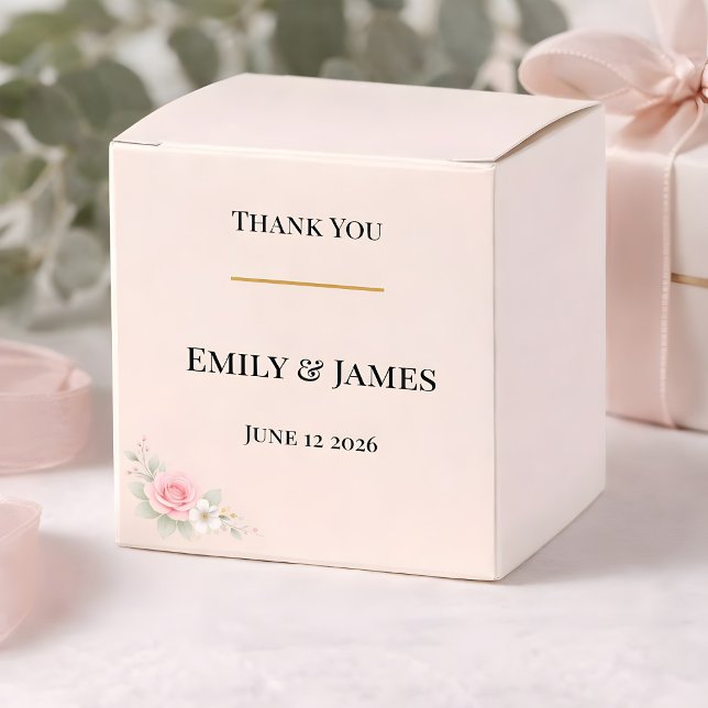 Ballotins Mariage Luxueux en Rose (Luxury blush wedding favor box with floral design)