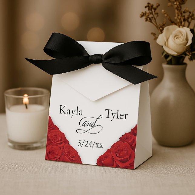 Ballotins Mariage minimaliste des roses rouges (Minimalist Red Roses Wedding Favor Boxes)