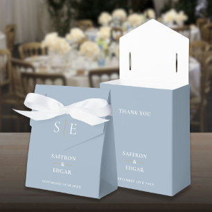 Ballotins Mariage Monogramme Bleu Poussiéreux Et Or